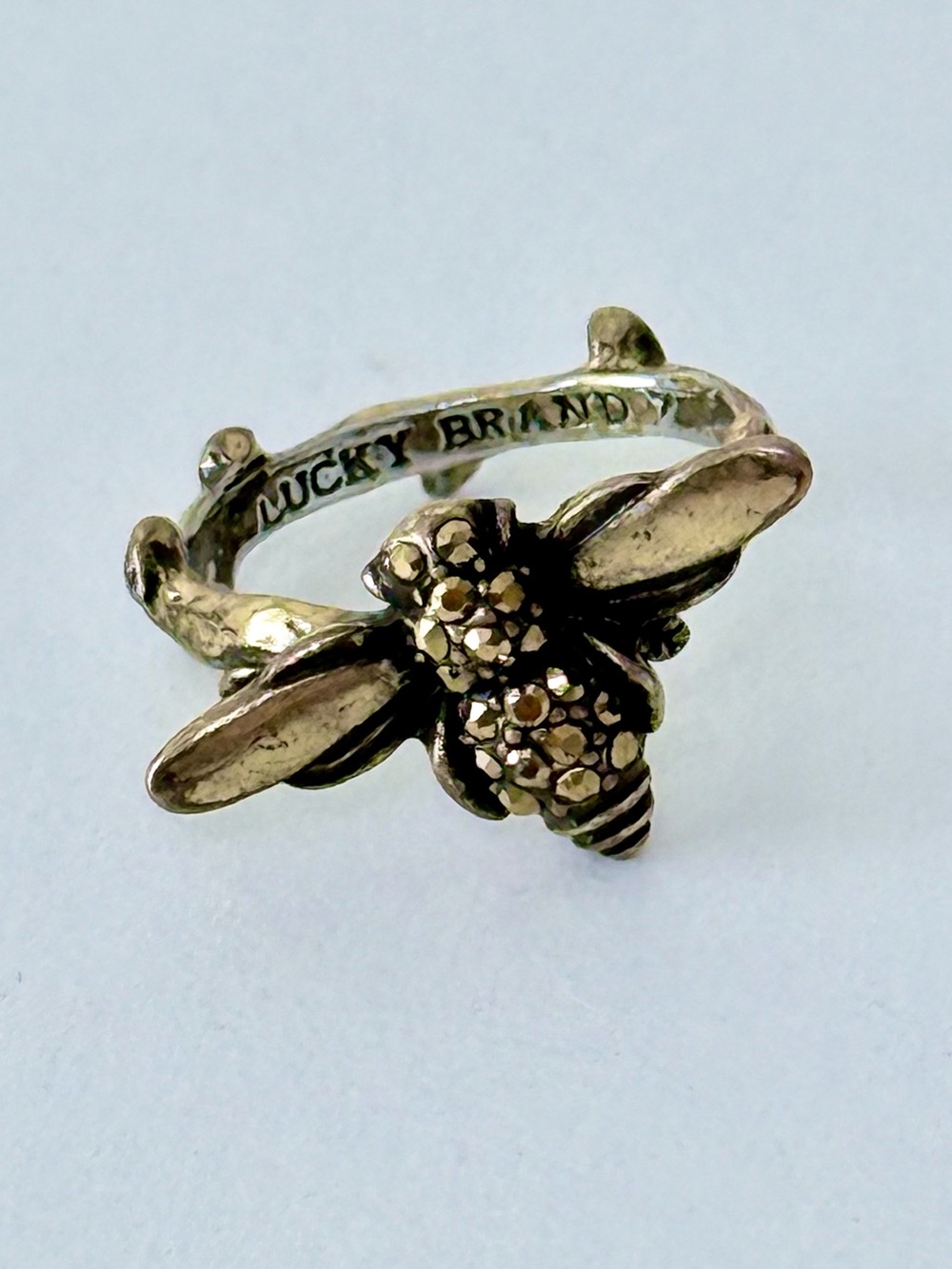 Lucky Brand Honey Bee Twig Band Marcasite Accents Ring Bronze Tone Size 7
